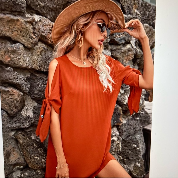 Cognac Orange Cold Shoulder Dress Size XS - Picture 1 of 7